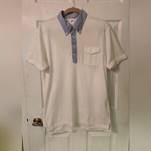 Men's Uniqlo x Michael Bastian White polo shirt with Blue Shirt Collar Size XL